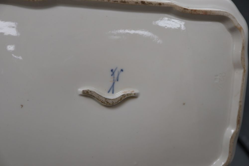 A late Meissen rectangular dish, a Meissen style square dish and a French porcelain tray (3)